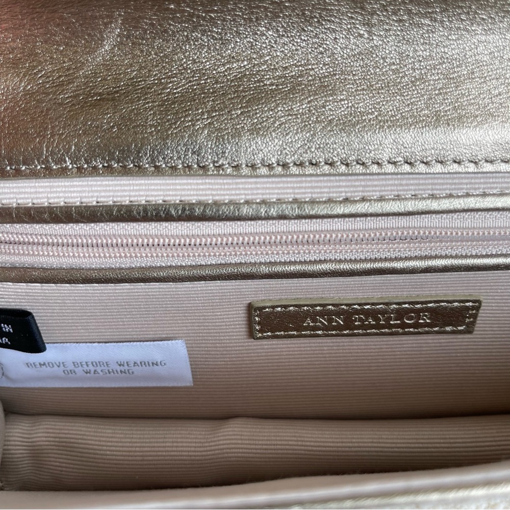 Ann Taylor Leather Handbag/Clutch Gold Chain With Mother Of Pearl Discs - Picture 2 of 15